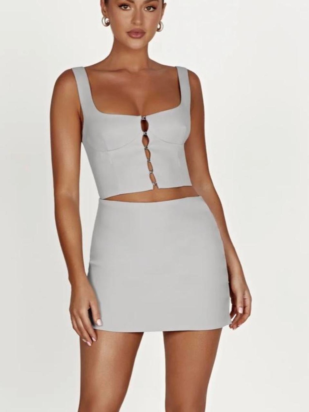 NWT Meshki Light Gray Two-Piece Crop Top & Mini Skirt Set